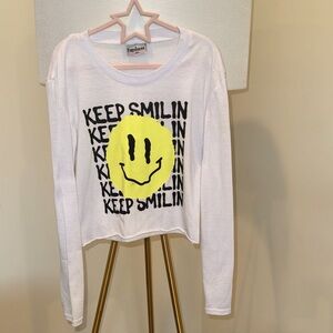 Truly Madly Smiley Face Long Sleeve Tee - White Lester’s/Denny’s sale